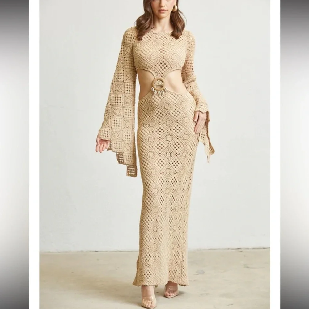 NWT Anthropologie BLITHE Crochet Cottogecore With Dramatic Trumpet Sleeve - Picture 1 of 16